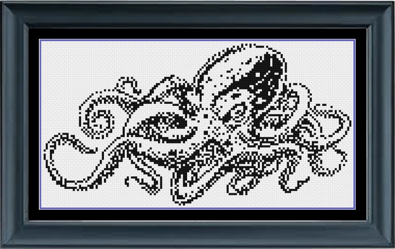 Miniature Octopus Cross Stitch Pattern Blackwork Cross Etsy