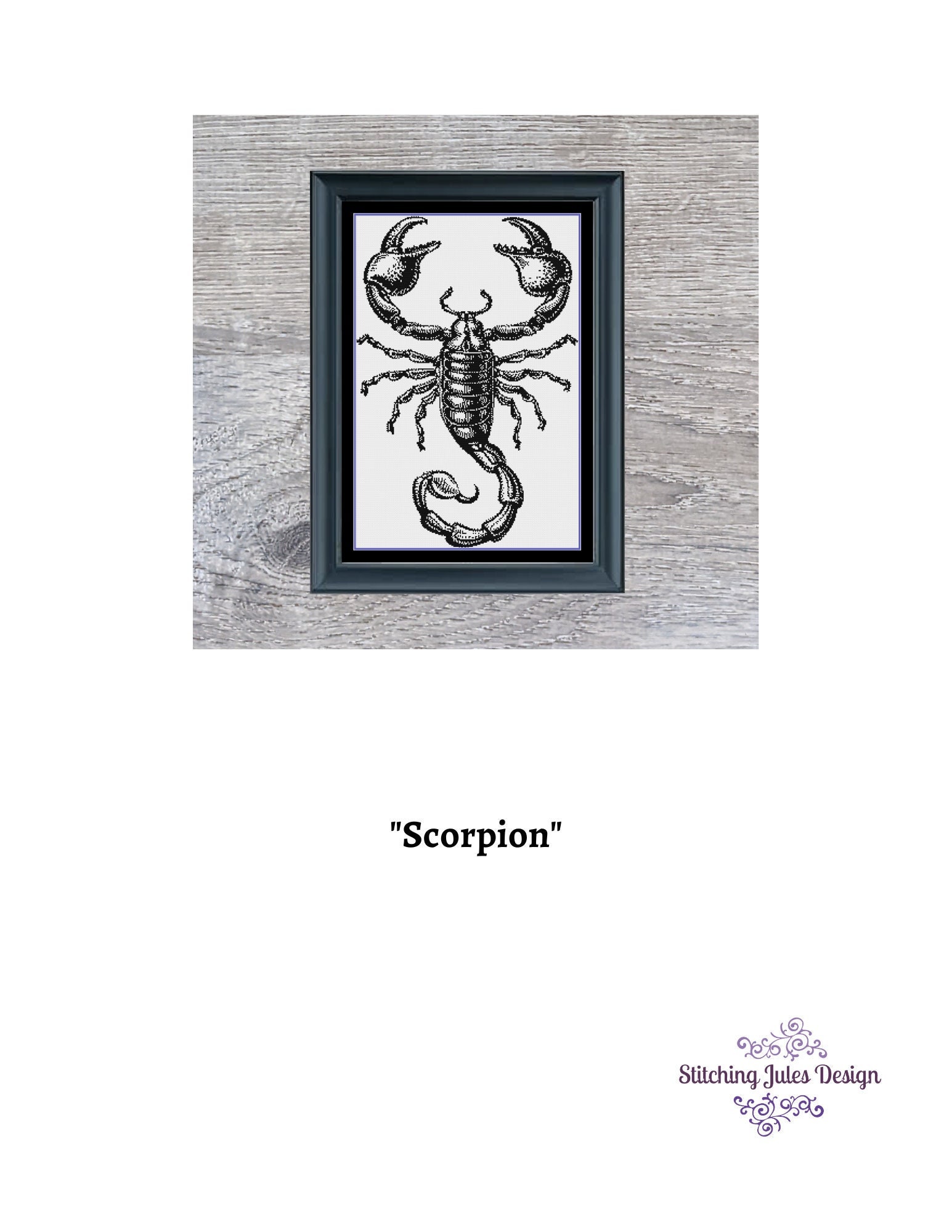 Scorpion Monochrome Blackwork Cross Stitch Pattern | Instant PDF