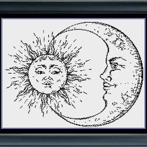 Sun And Moon Cross Stitch Pattern | Astronomy Trophy Cross Stitch Pattern | Blackwork | Instant PDF Download