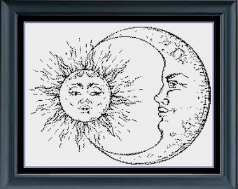Sun and Moon Blackwork Cross Stitch Pattern (Instant PDF Download)