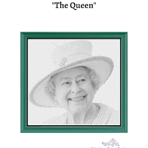 Queen Elizabeth Monochrome Cross Stitch Pattern: UK Royalty (PDF Download)