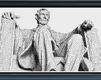 Lincoln Memorial Statue President Washington D.C.  Monochrome Cross Stitch Embroidery Needlepoint Pattern PDF Download