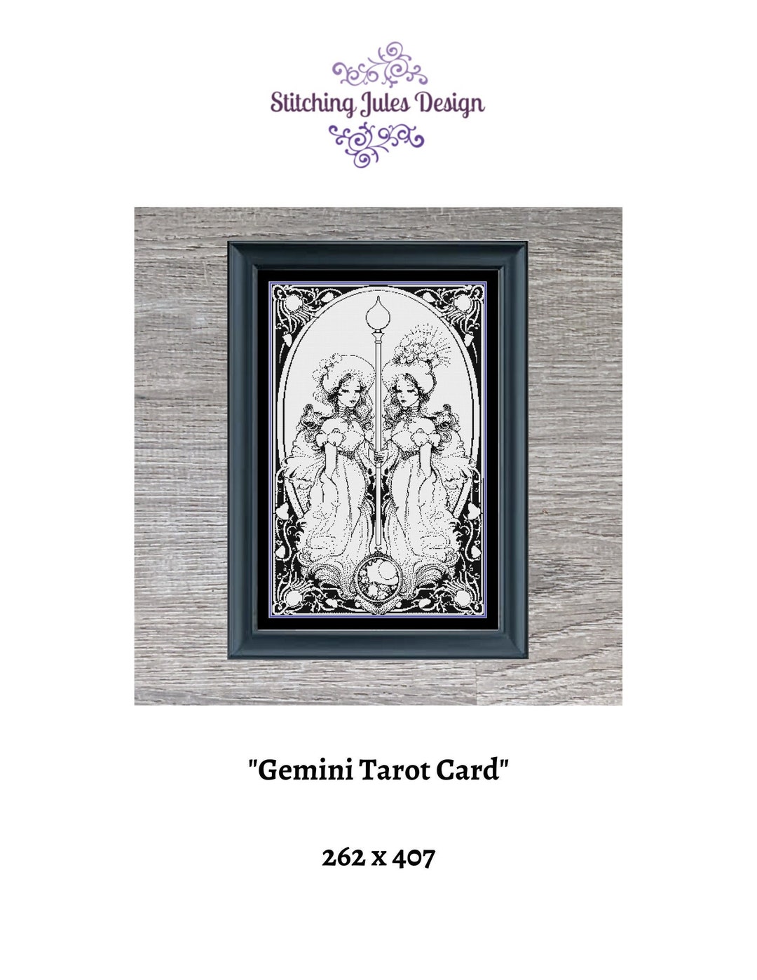 Gemini Tarot Card Zodiac Sign Monochrome Counted Cross