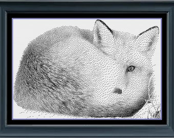Winter Fox Blackwork Cross Stitch Pattern (Instant PDF Download)