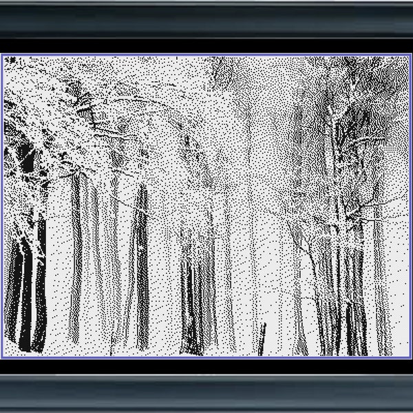 Forêt hiver arbres Blizzard paysage monochrome noir blanc compté point de croix motif PDF téléchargement numérique motif gardien prêt