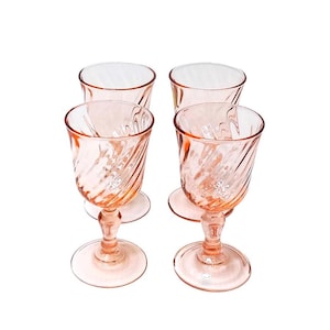 Luminarc Small Liqueur Glasses Rosaline Pink Swirl 1970s, Made in France (Set of 4) (#2782)