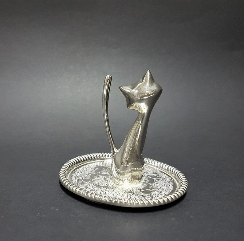 Vintage Silver Cat Ring Holder
