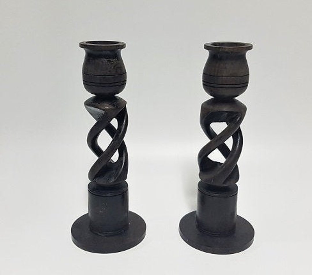 Ebony Wood Open Barley Twist Candle Holders Candlestick Etsy