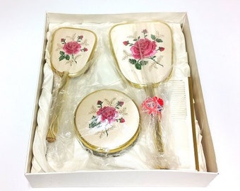 Vintage Condor 4 Piece Vanity Boudoir Set Gold Mint Condition Boxed (#3165)