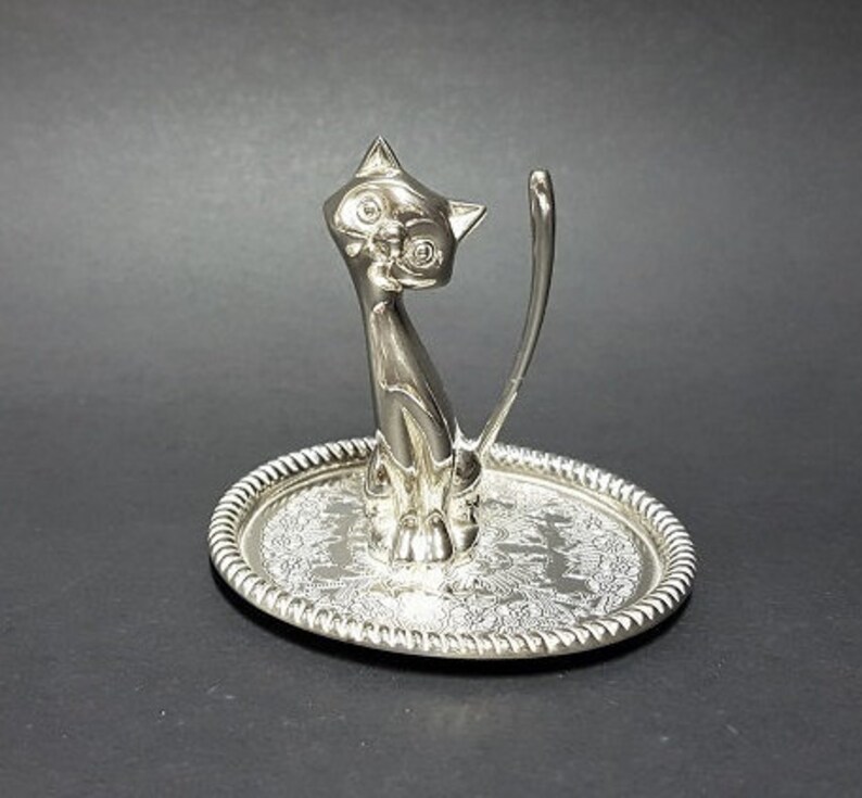 Vintage Silver Cat Ring Holder