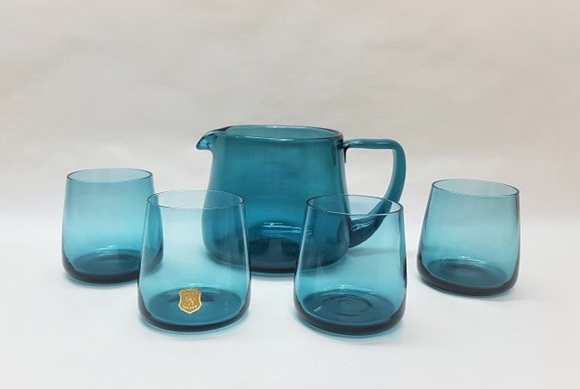 Afors Sweden Blue Teal Glass Jug and Tumbler Set Etsy Australia