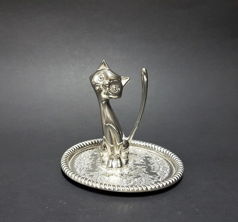 Vintage Silver Cat Ring Holder