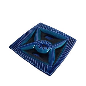 Vintage MCM Retro Square Blue Ceramic Ashtray, MCM Ashtray (#3737)