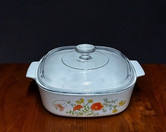 Vintage 2 Litre Corning Ware Australia Wild Flower A2 Casserole Dish, Square with Lid (#281)