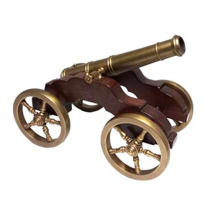 Large Replica Brass Field Cannon Model, Vintage 4 Wheel Althrop Field Cannon, 1800s George III Brass Cannon (#3583)