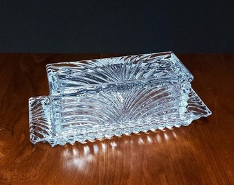 Vintage Pattern Crystal Butter Dish, Crystal Butter Dish, Pattern Crystal Dish (#3154)