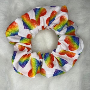 Rainbow Heart Scrunchie / Fun Fabric Scrunchie / Cotton Scrunchie