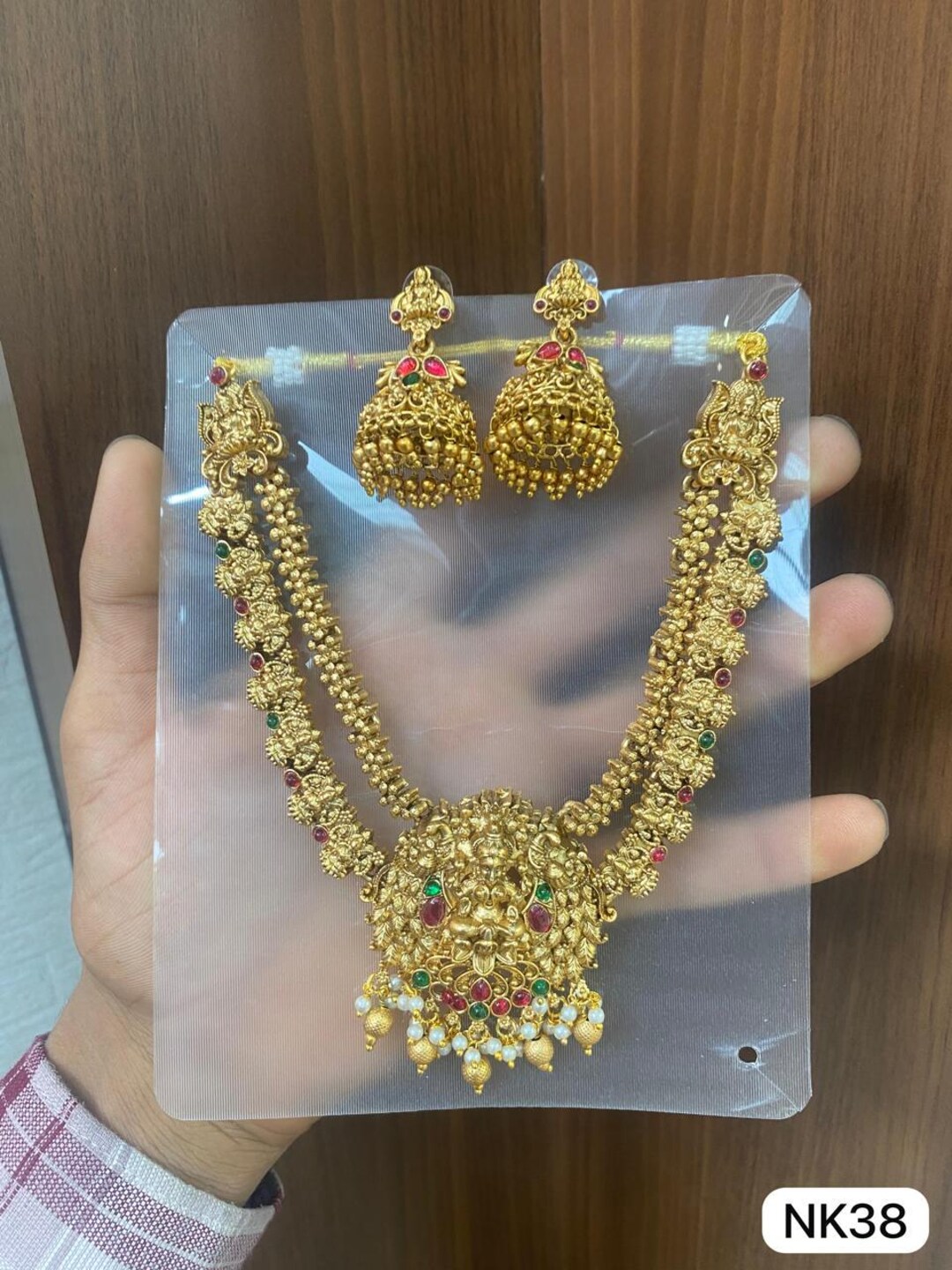 Traditional South Indian Gold Plated Lakshmi Kasu Haram Necklace Set ...