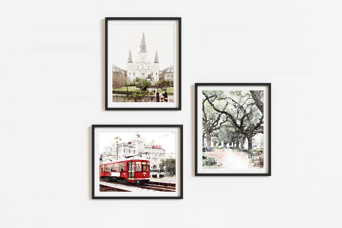 New Orleans Wall Art Set of 3 Louisiana Watercolor Art Print Etsy