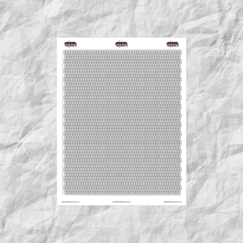 May include: A white sheet of paper with a grid of small, evenly spaced squares. The grid is printed in black ink. The top of the paper has a logo in a dark color. The paper is on a textured, light gray background.