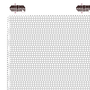 May include: A grid-style design with a repeating pattern of small, rounded squares. The image features the text "MISHA WISHY HANDMADE" in a stylized font at the top. Numbers 1-36 are listed horizontally and 1-38 vertically.