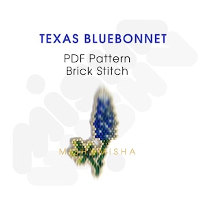 May include: A PDF pattern for a beaded Texas bluebonnet flower, using brick stitch. The pattern is designed by Mishka.