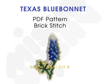 May include: A PDF pattern for a beaded Texas bluebonnet flower, using brick stitch. The pattern is designed by Mishka.