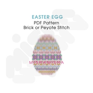 May include: A PDF pattern for an Easter egg beading project. The pattern is for brick or peyote stitch and features a colorful egg with pink, purple, green, and yellow beads. The pattern is titled "Easter Egg" and is by MishAmishA.