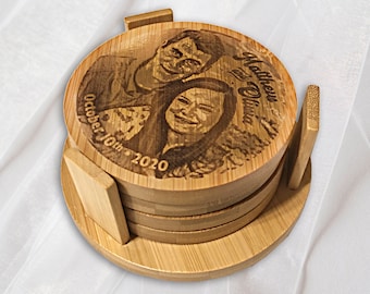 Photo Engraved Wood Coaster Set