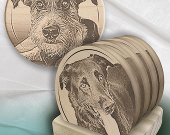 Photo Engraved Wood Coaster Set