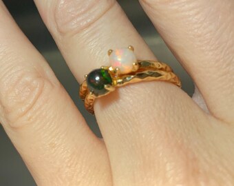 Tiny Ethiopian Opals Gold-Plated Brass Stacking Rings Hammered