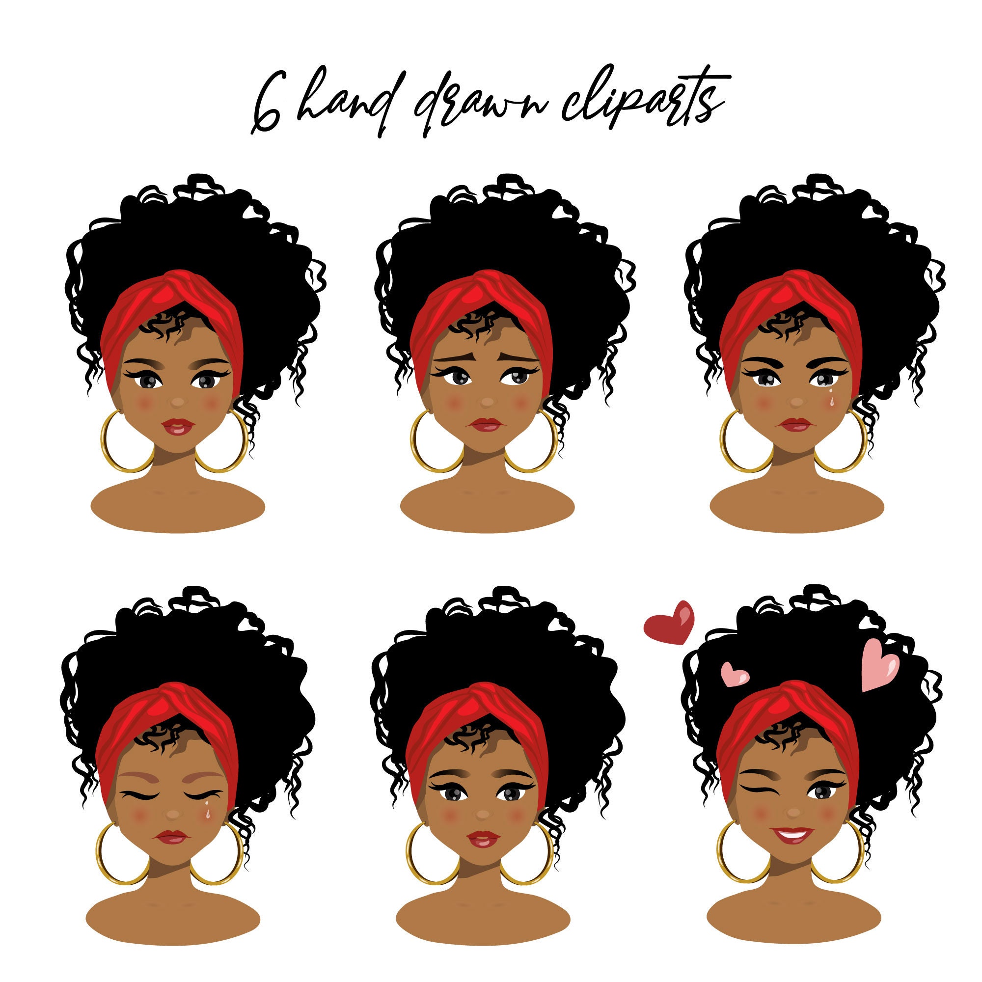 Hand Drawn Female Clipart Black Hair Female Clipart Hand Etsy