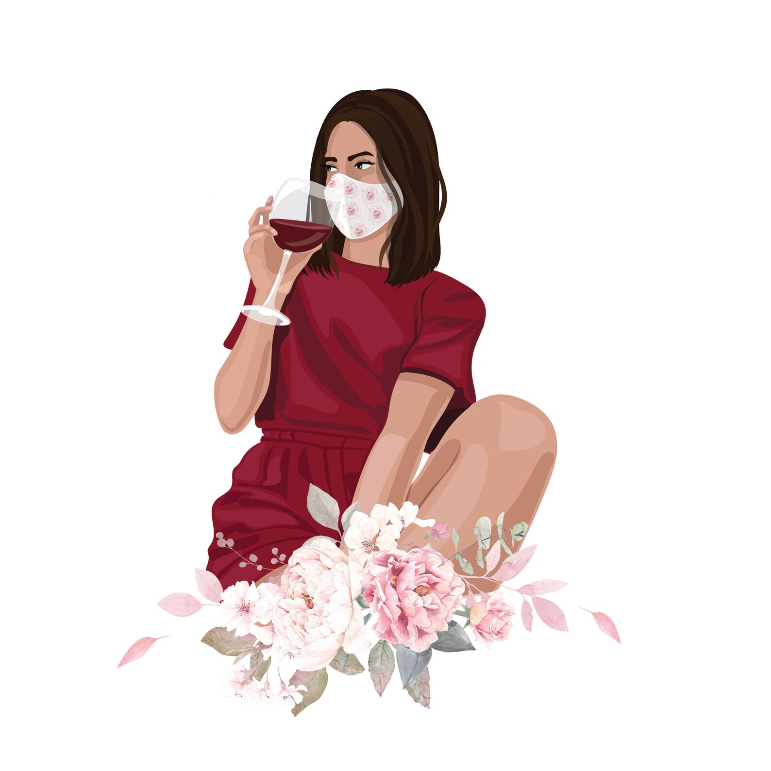 Girl With Mask Clipart Girl With Wine Fashion Girl Etsy