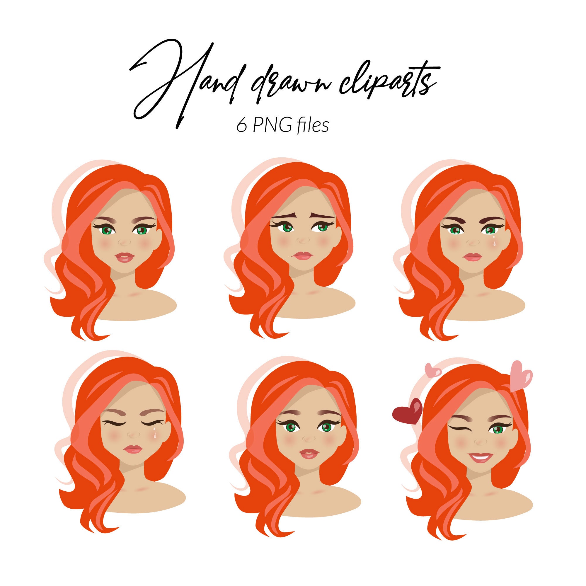 Hand Drawn Female Clipart, Ginger Hair Female Clipart, Hand Drawn