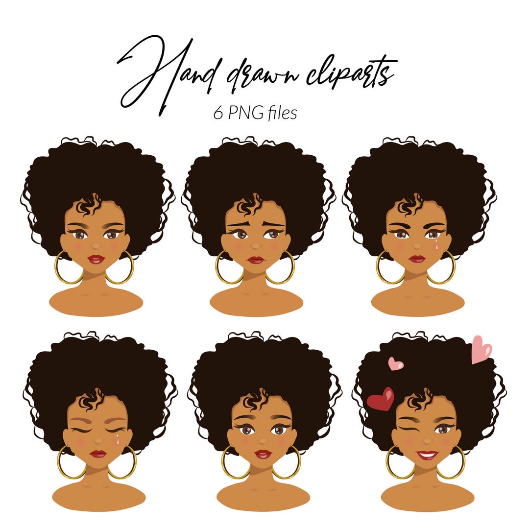 Hand Drawn Female Clipart Black Hair Female Clipart Hand Etsy