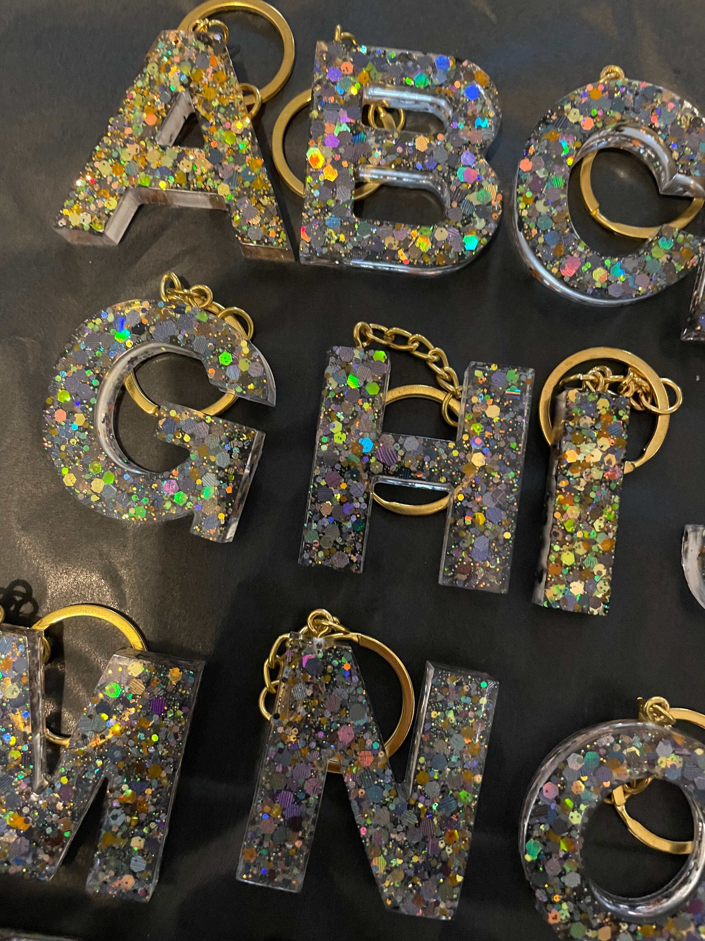 Pumpkin Glitter Initial Keyring Etsy UK