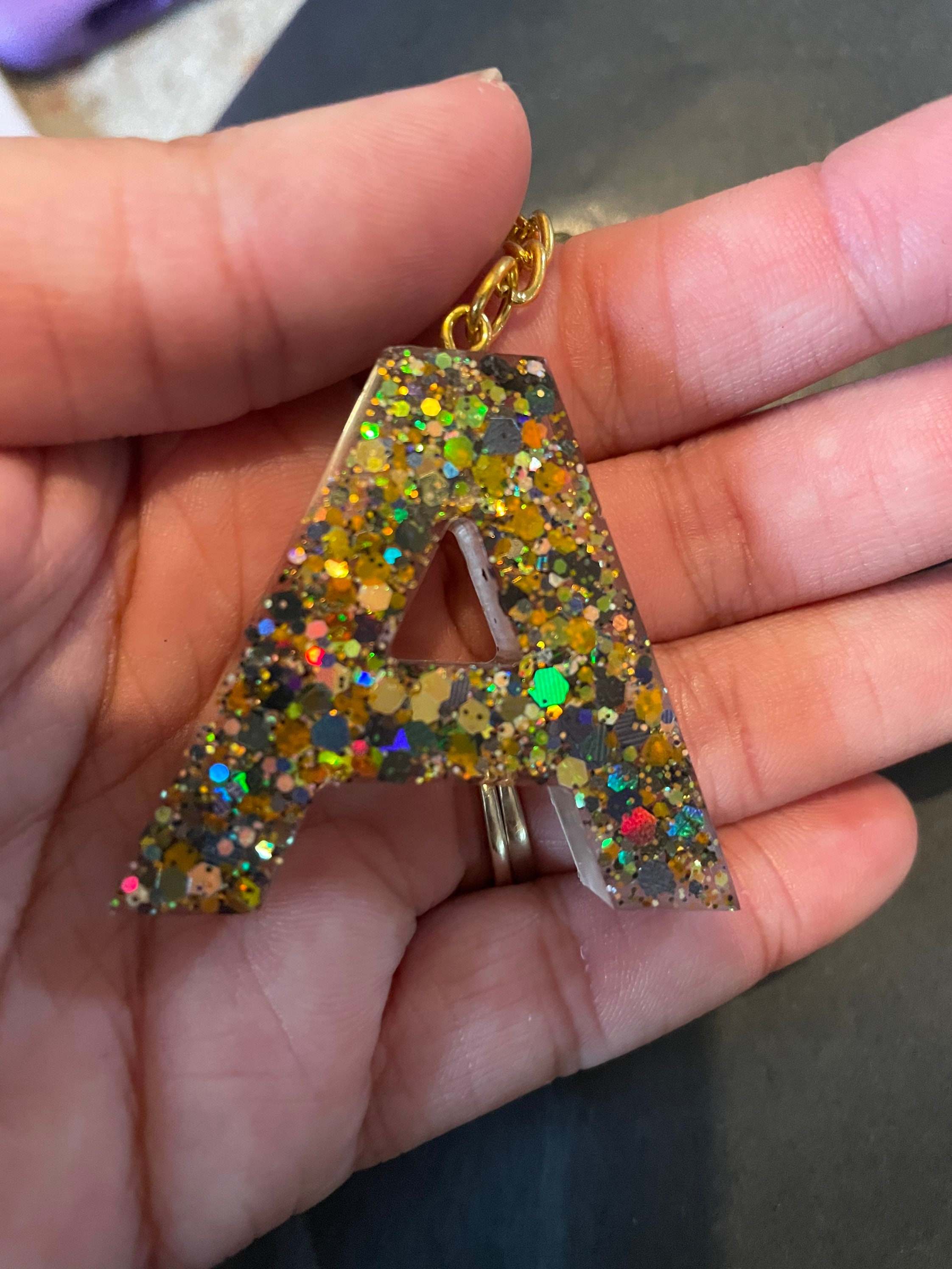 Pumpkin Glitter Initial Keyring Etsy UK