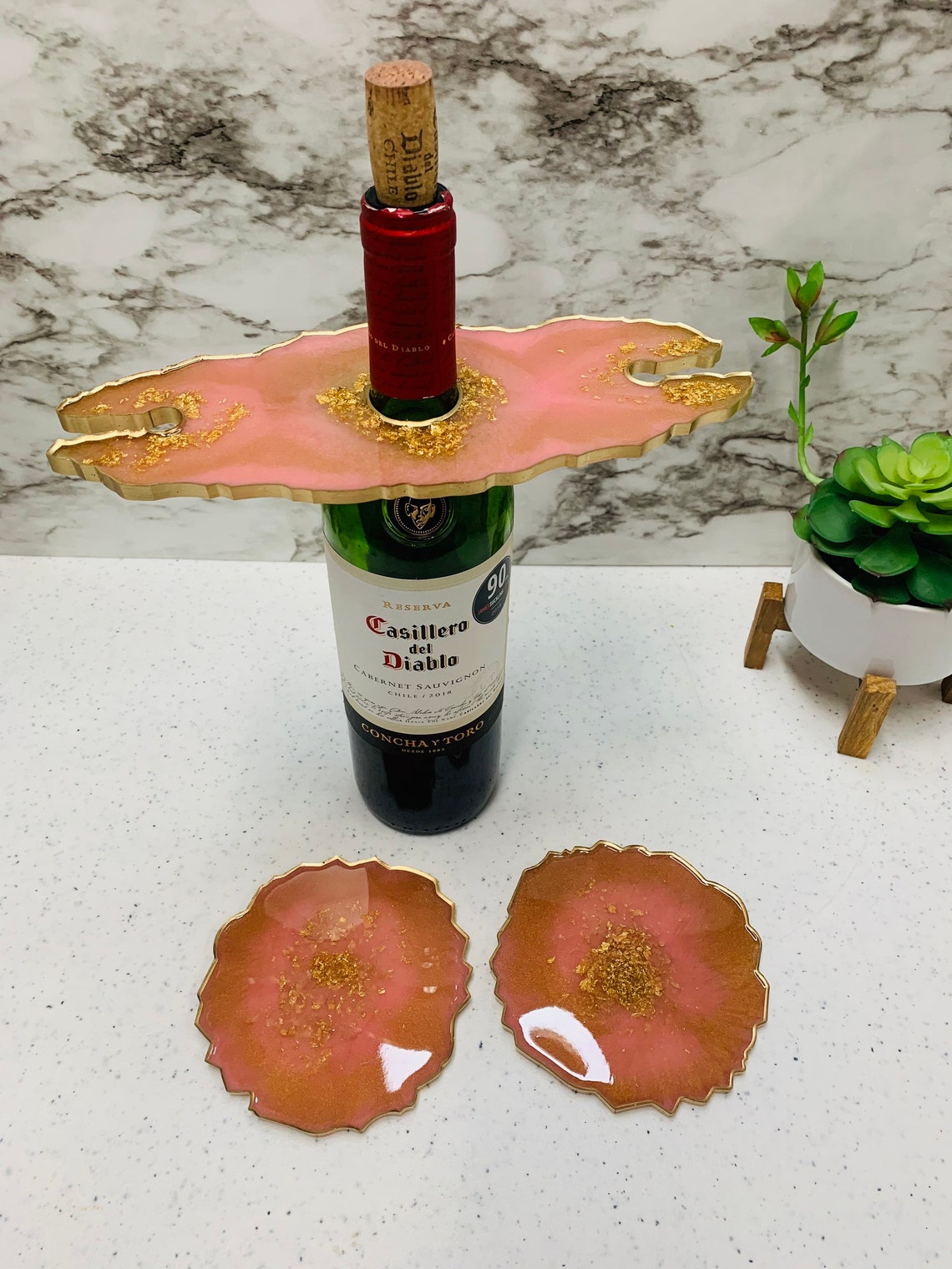 Rose Gold and Gold Resin Set of Wine Glass Holdercaddy and Etsy
