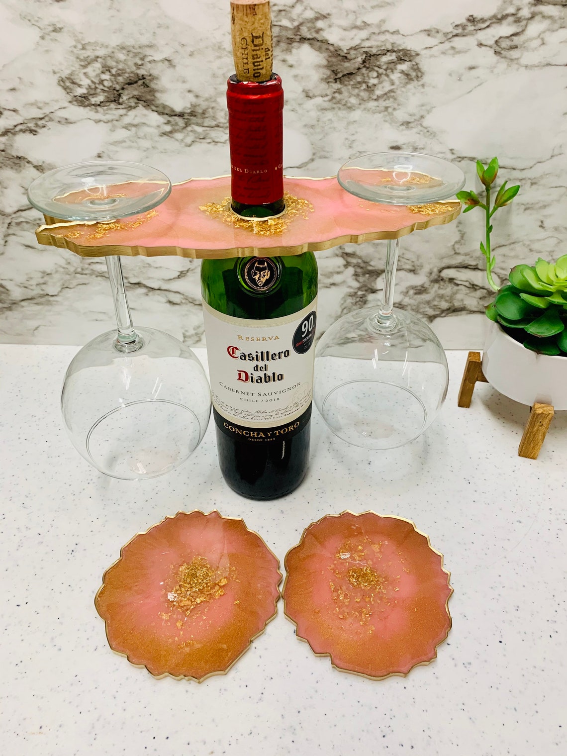 Rose Gold and Gold Resin Set of Wine Glass Holdercaddy and Etsy