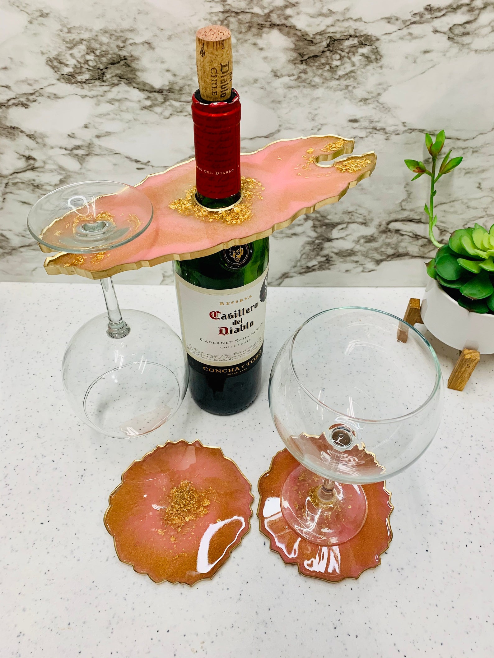 Rose Gold and Gold Resin Set of Wine Glass Holdercaddy and Etsy