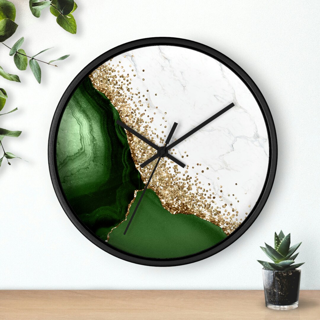 10 Modern Green and Gold Glitter Wall Clock Decorative Etsy