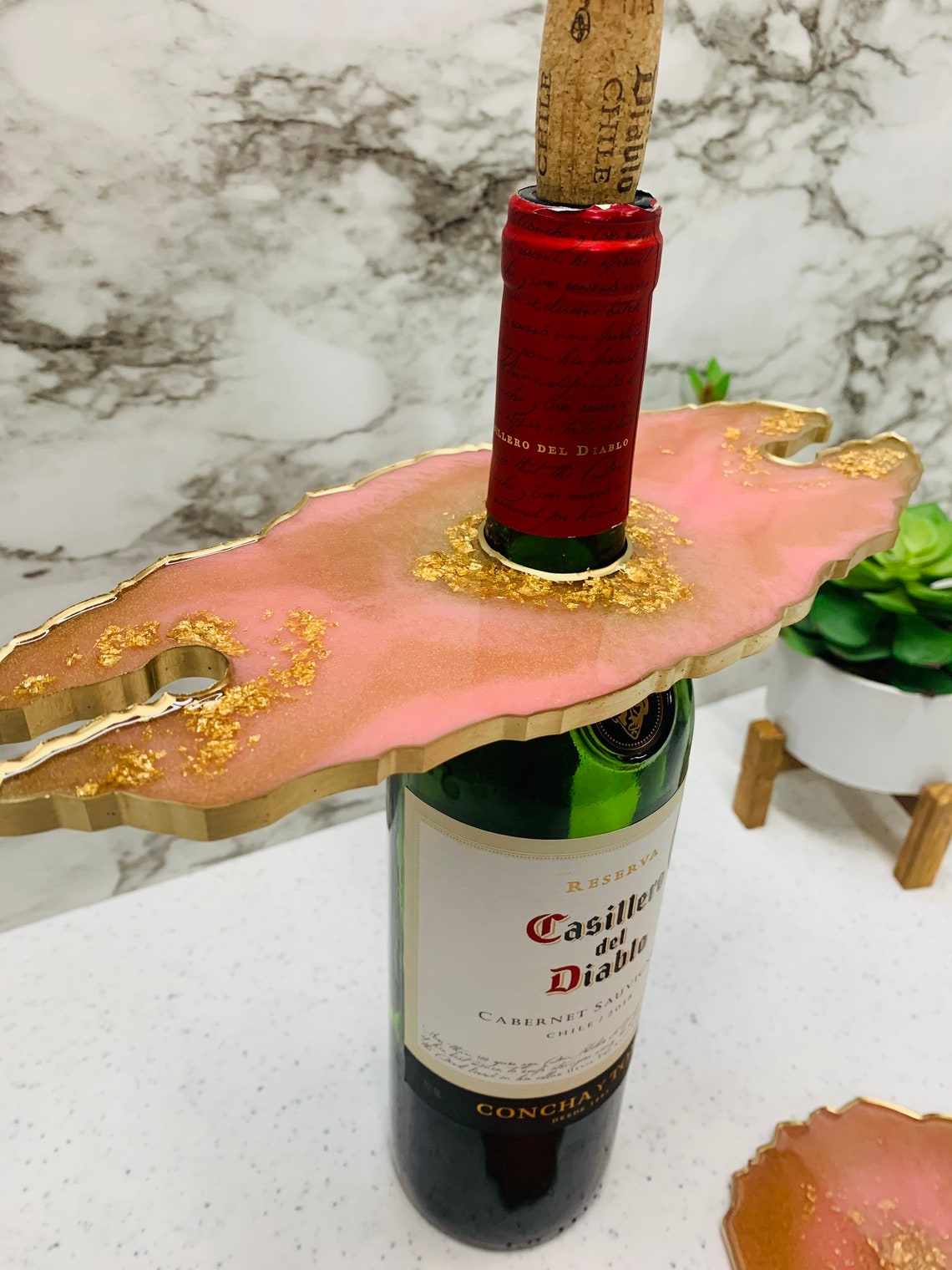 Rose Gold and Gold Resin Set of Wine Glass Holdercaddy and Etsy