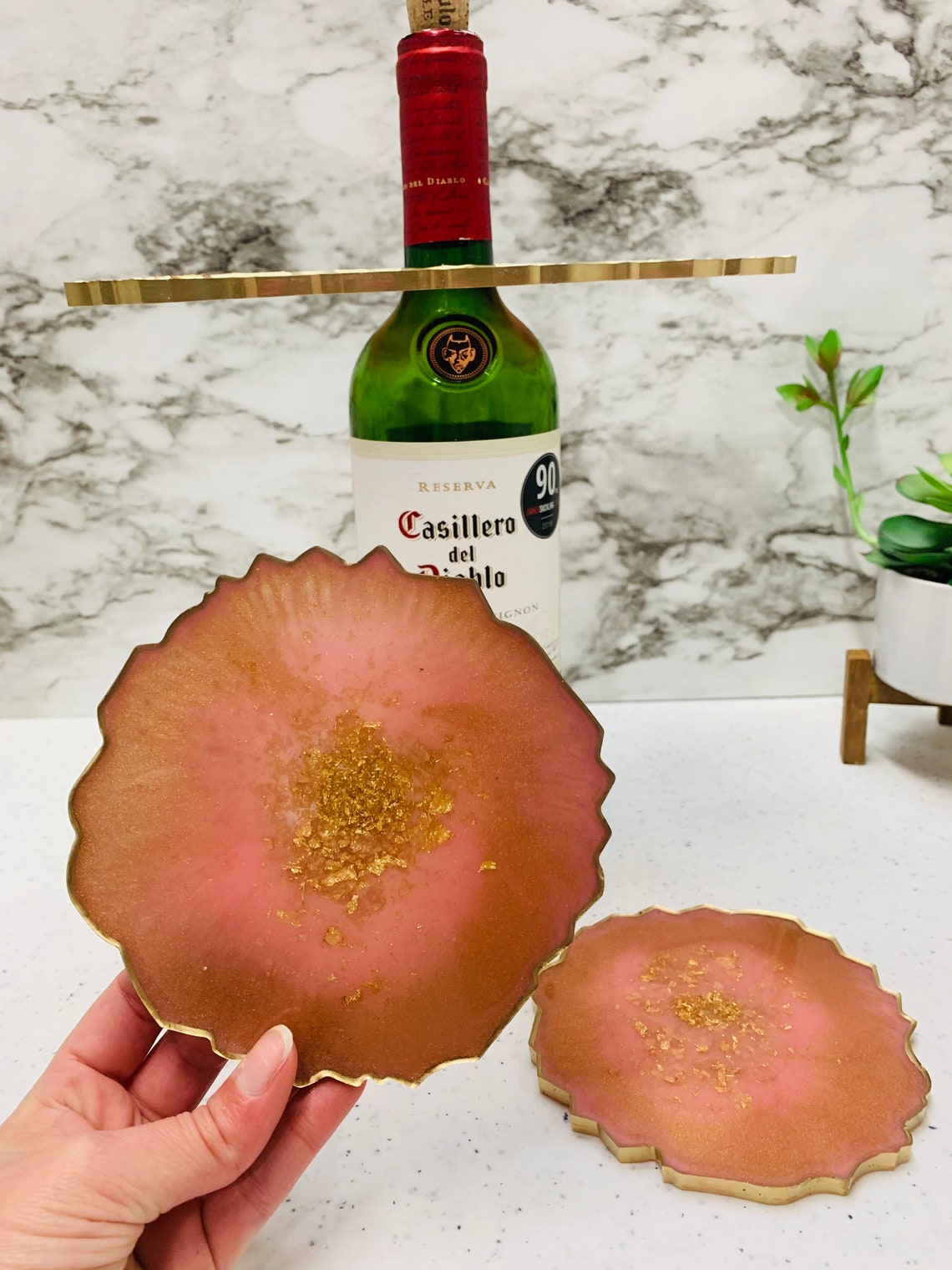 Rose Gold and Gold Resin Set of Wine Glass Holdercaddy and Etsy