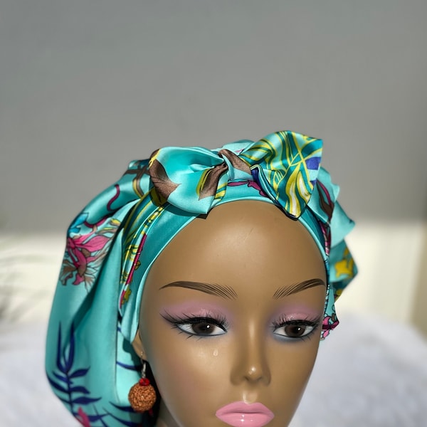 Satin Bonnet/Silky Satin Bonnet/Satin Hair Bonnet/Reversible Cap/Hair Cap/Adult Satin Lined Bonnet/Glow Bonnet/PrintBonnet