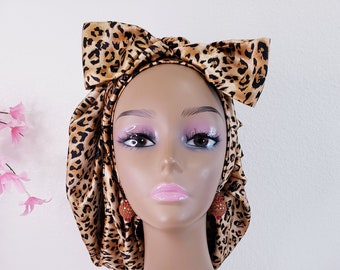 Satin Bonnet/Band Bonnet/Large Bonnet/Satin Hair Bonnet/Reversible Cap/Wellness Beauty Cap/Adult Satin Lined Bonnet/Tie Bonnet/Print Bonnet