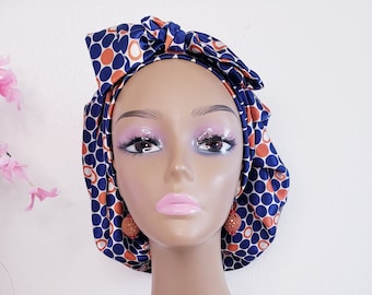 Satin Bonnet/Silky Satin Bonnet/Satin Hair Bonnet/Reversible Cap/Wellness Beauty Cap/Adult Satin Lined Bonnet/Glow Bonnet/PrintBonnet