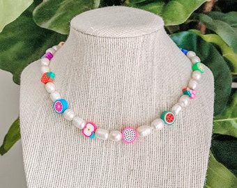 fruit pearl necklace | freshwater pearl necklace | trendy summer necklace | fruit beads