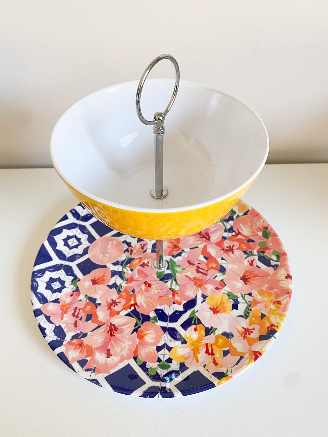 2 Tier Melamine Chip n Dip Stand Golden Floral Set Perfect Etsy