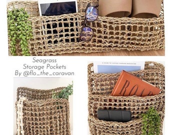 3 Seagrass Storage Pockets - Caravan Storage - Perfect Magazines, Books, Laptop, iPad or phone Organiser - Pantry and Office Storage