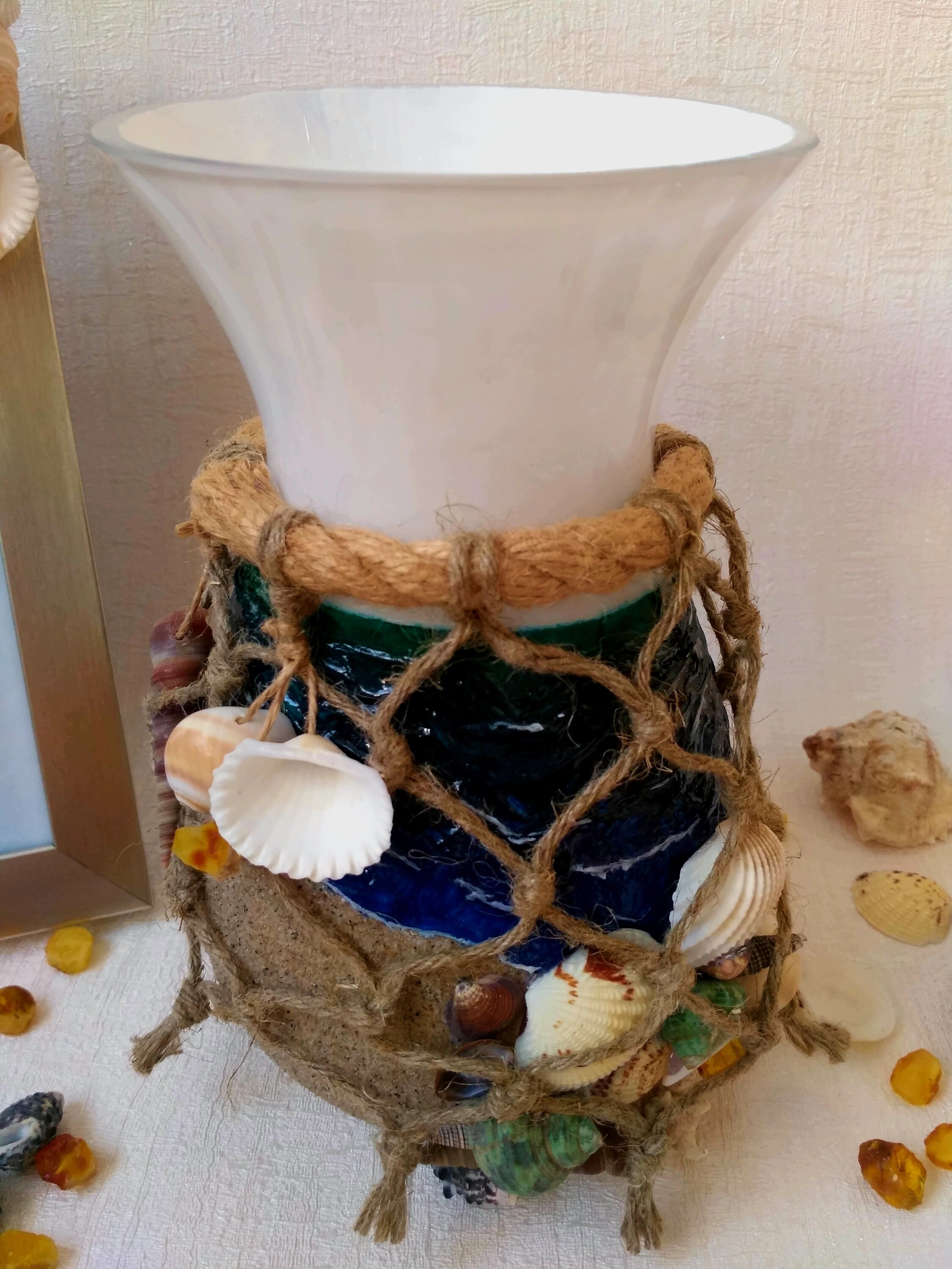 Nautical handmade vase with amber & shells decoration Etsy